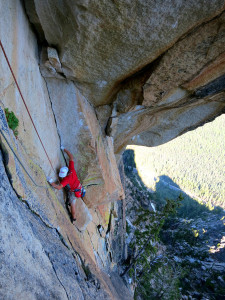 Pitch 3 of the Ellen Pea route. 5.11a. Spectacular and bizarre the pitch is less intimidating than it appears.